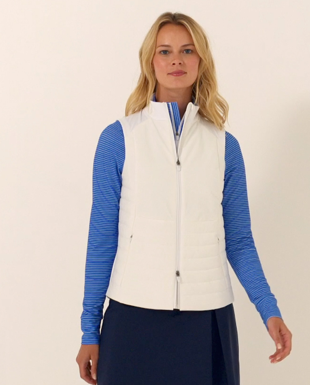 NWT JOHNNIE-O WOMEN'S WHITE VICTORIA PERFORMANCE MIXED MEDIA VEST TOP GOLF SZ XS